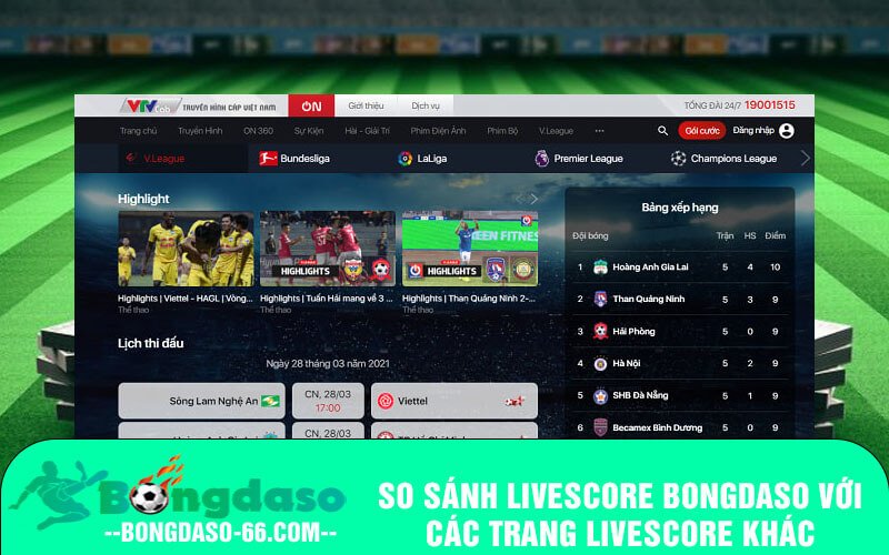 So sánh Livescore Bongdaso với các trang livescore khác