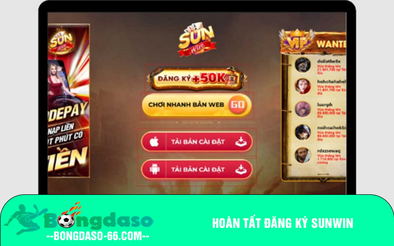 Hoàn tất đăng ký Sunwin